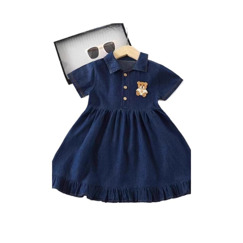 Gyerekeknek szánt denim ruha, koreai stílus, nyári modell 2025 (Stílus: Koreai verzió; Szövet: Pamut; Fő anyag összetevő: 100%; Szezon: Nyár; Alkalmas nem: Lányok)