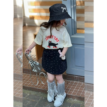 Dječja suknja za djevojčice u korejskom stilu sa uzorkom valova i točkica, A-linijska, od pamuka, ljeto, uzrast 3–8 godina, 70% pamuka