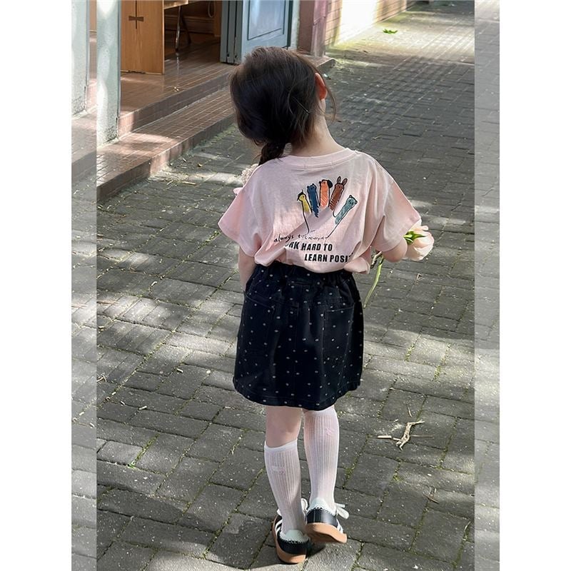 Dječja suknja za djevojčice u korejskom stilu sa uzorkom valova i točkica, A-linijska, od pamuka, ljeto, uzrast 3–8 godina, 70% pamuka