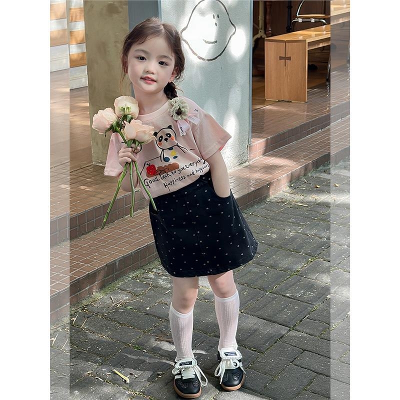 Dječja suknja za djevojčice u korejskom stilu sa uzorkom valova i točkica, A-linijska, od pamuka, ljeto, uzrast 3–8 godina, 70% pamuka