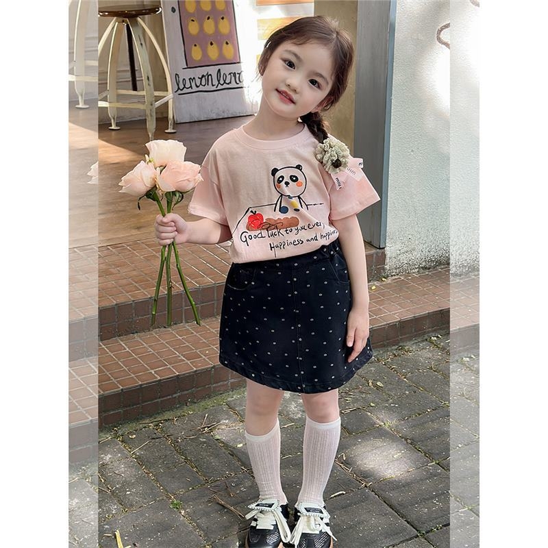 Dječja suknja za djevojčice u korejskom stilu sa uzorkom valova i točkica, A-linijska, od pamuka, ljeto, uzrast 3–8 godina, 70% pamuka