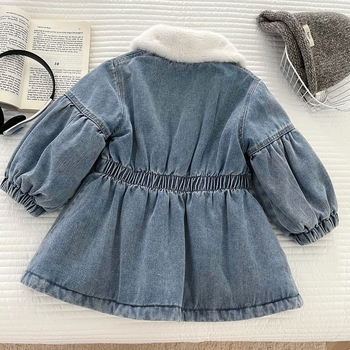 Dječja denim haljina za djevojčice, korejski stil, mekani baršunasti završetak, 60% pamuk, srednja duljina, zima 2025