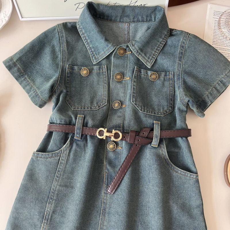 Dječja džins haljina u korejskom stilu, mekano pranje, 70% pamuk, A-linijski kroj, za djecu 3–8 godina