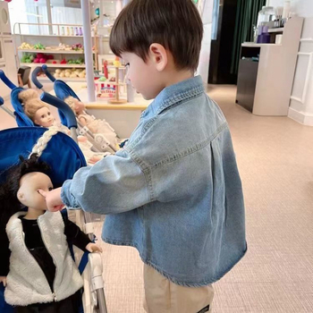 Dječja denim košulja-jakna sa stojećim ovratnikom, dugi rukav, pamuk