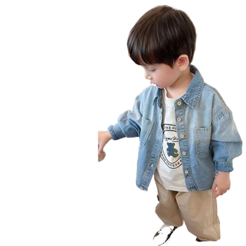 Dječja denim košulja-jakna sa stojećim ovratnikom, dugi rukav, pamuk