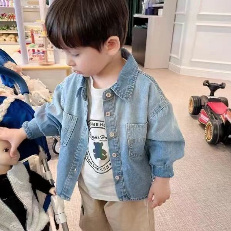 Dječja denim košulja-jakna sa stojećim ovratnikom, dugi rukav, pamuk