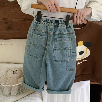 Gyerek farmernadrág, koreai stílus, homokos mosás, pamut, középső derekú