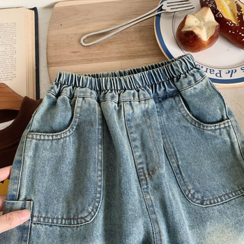 Gyerek farmernadrág, koreai stílus, homokos mosás, pamut, középső derekú