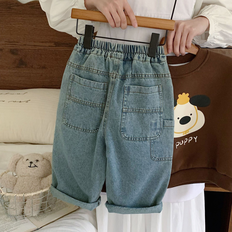 Gyerek farmernadrág, koreai stílus, homokos mosás, pamut, középső derekú
