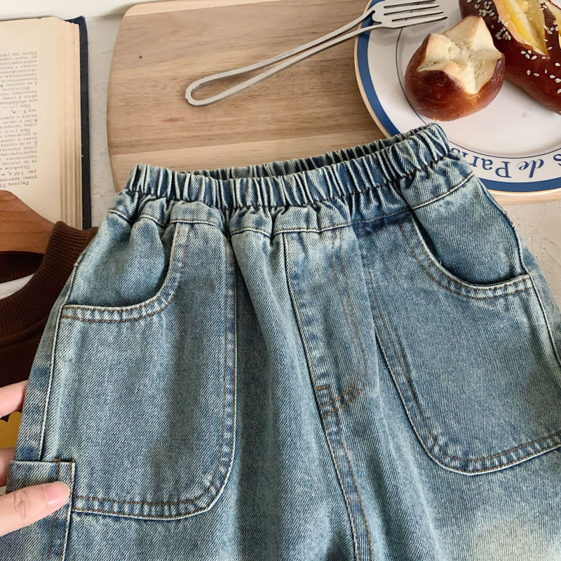 Gyerek farmernadrág, koreai stílus, homokos mosás, pamut, középső derekú