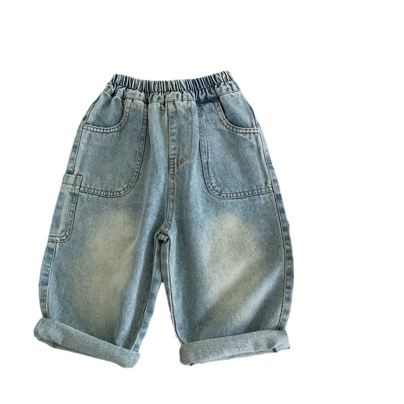 Gyerek farmernadrág, koreai stílus, homokos mosás, pamut, középső derekú