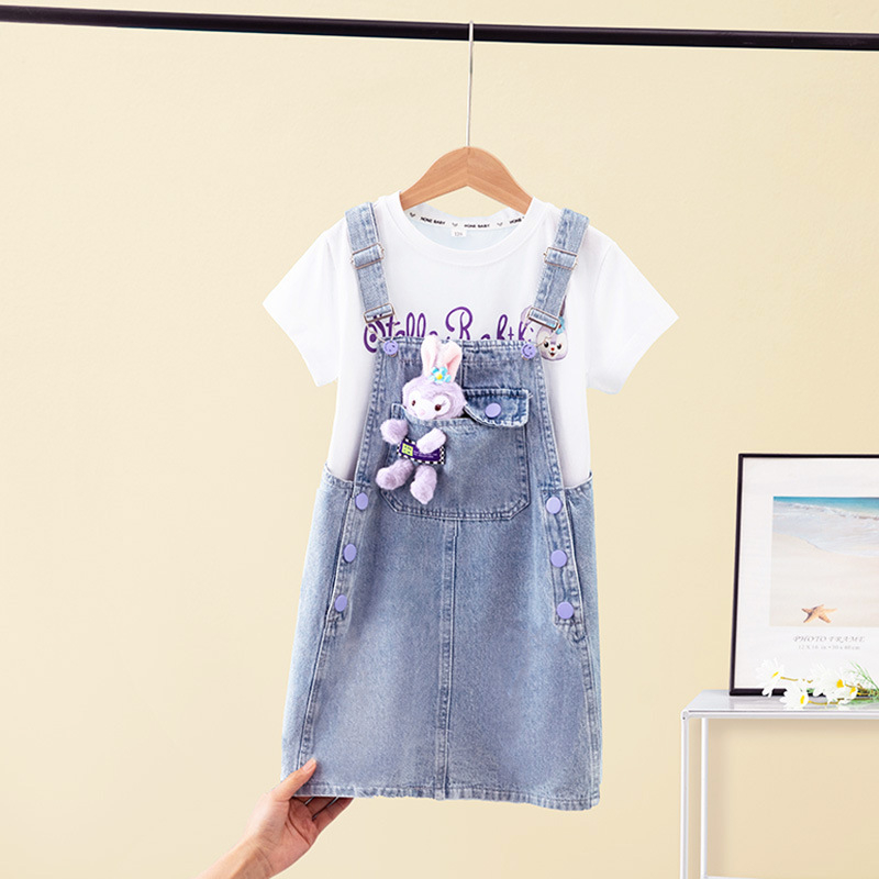 Lányoknak szóló denim szett - nyári A-vonalú slip szoknya, állatmintás, 99% pamut