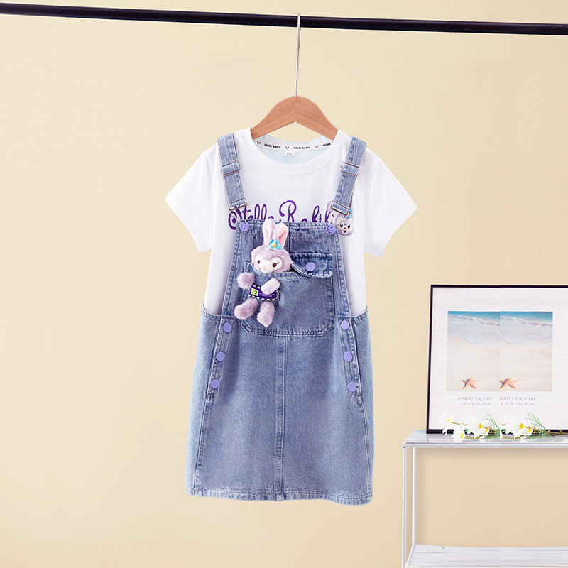 Lányoknak szóló denim szett - nyári A-vonalú slip szoknya, állatmintás, 99% pamut