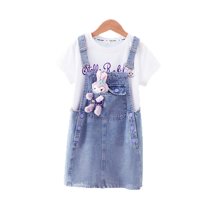 Lányoknak szóló denim szett - nyári A-vonalú slip szoknya, állatmintás, 99% pamut