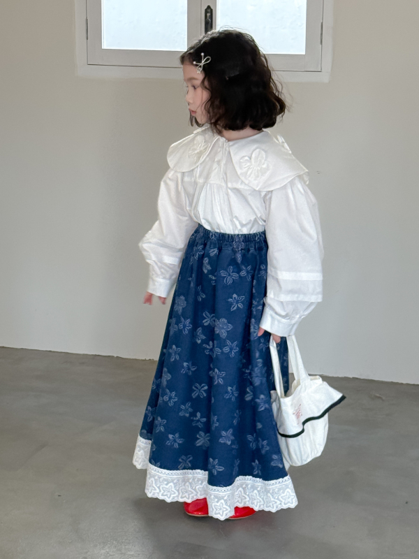 KUMAI.KIDS Dječja cvjetna traper suknja, korejski stil, 80% pamuk / 20% poliester, uzrast 3–8 godina, proljeće 2025