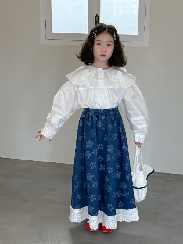 KUMAI.KIDS Dječja cvjetna traper suknja, korejski stil, 80% pamuk / 20% poliester, uzrast 3–8 godina, proljeće 2025