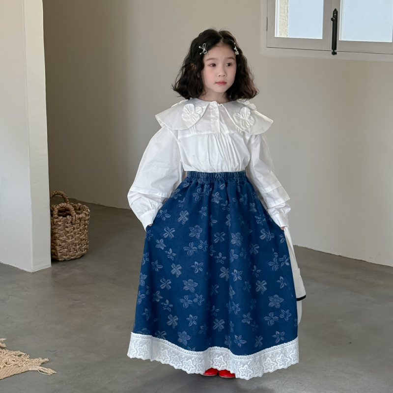 KUMAI.KIDS Dječja cvjetna traper suknja, korejski stil, 80% pamuk / 20% poliester, uzrast 3–8 godina, proljeće 2025