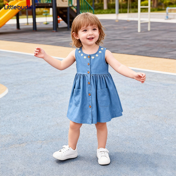 Dječja haljina za djevojčice — princes stil, materijal pamuk i lan, podstava od lana, za uzrast 3–8 godina, proljeće 2025