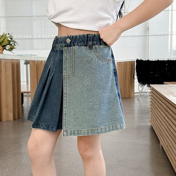 Djevojčice denim plisirana suknja A-linije, ljeto 2025, 70% poliester, za djecu preko 8 godina