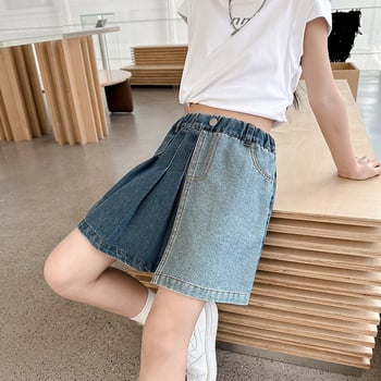 Djevojčice denim plisirana suknja A-linije, ljeto 2025, 70% poliester, za djecu preko 8 godina