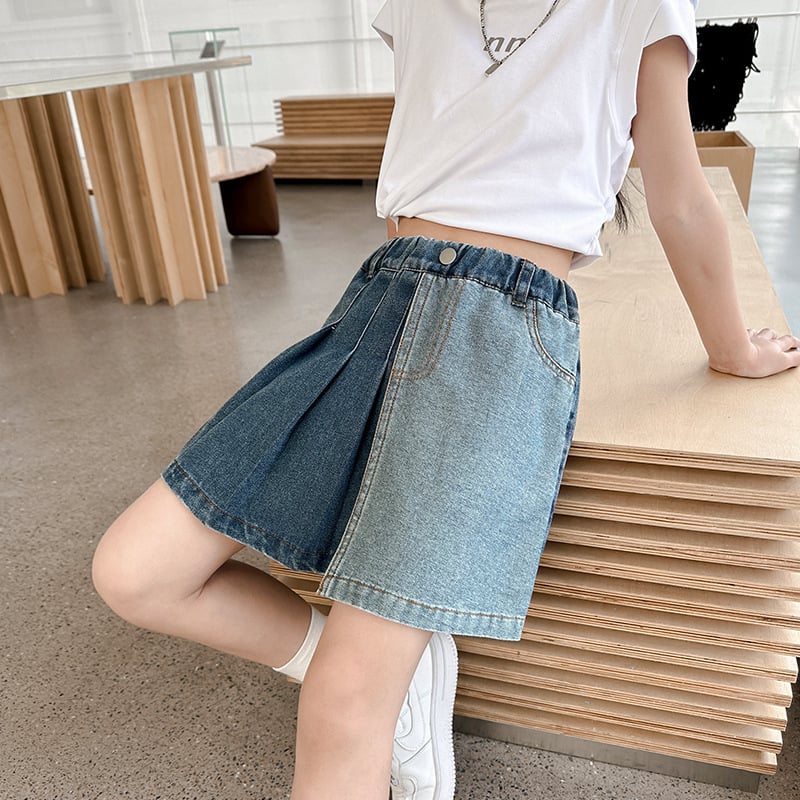 Djevojčice denim plisirana suknja A-linije, ljeto 2025, 70% poliester, za djecu preko 8 godina