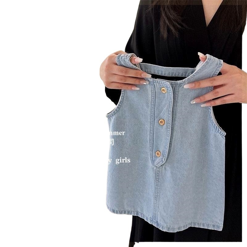 Dječja ljetna haljina s trakama za djevojčice, bez rukava, A-linija silueta, jednobojna poliester tkanina, za uzrast 3–8 godina