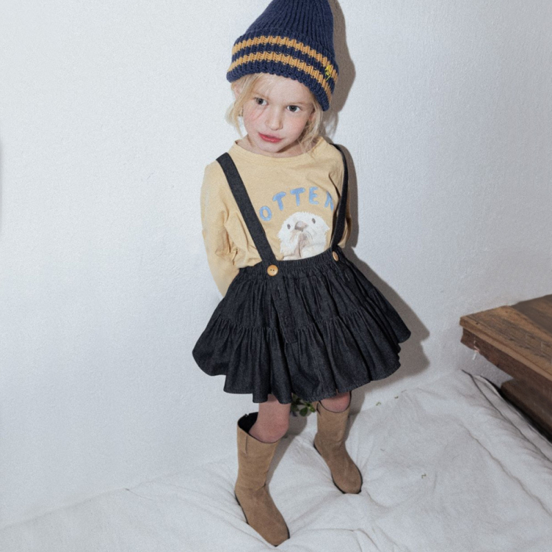 Kétoldalas viselhető denim ruha gyerekeknek, pántos, Cake szoknya, 90% pamut, 3–8 éveseknek (100–140 cm)