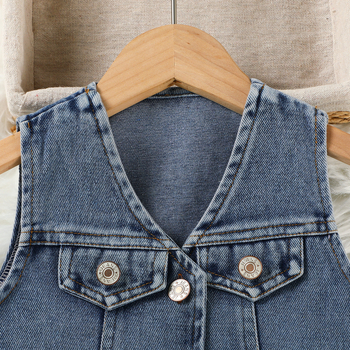 Dječji ljetni dvodijelni komplet: denim prsluk i plisirana suknja, bez rukava, jedne boje, poliester 90%