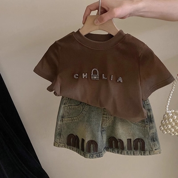 Dječja traper suknja za djevojčice s uzorkom slova, pamukova smjesa 81–90%, korejski stil, ljeto 2024, za uzrast 3–8 godina