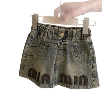 Dječja traper suknja za djevojčice s uzorkom slova, pamukova smjesa 81–90%, korejski stil, ljeto 2024, za uzrast 3–8 godina