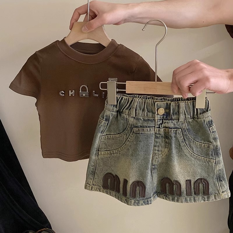 Dječja traper suknja za djevojčice s uzorkom slova, pamukova smjesa 81–90%, korejski stil, ljeto 2024, za uzrast 3–8 godina