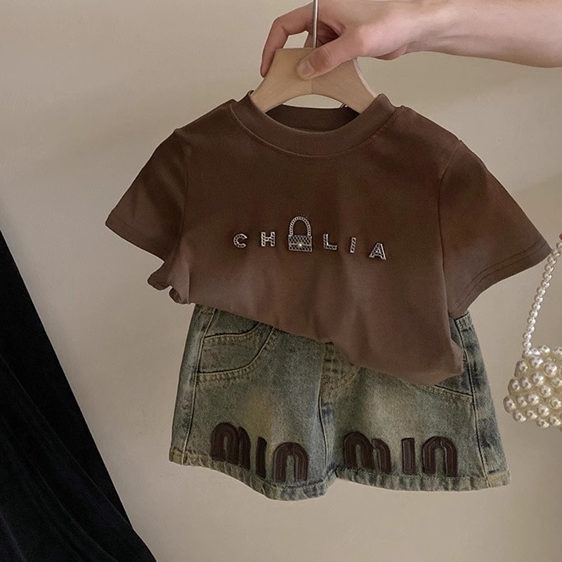 Dječja traper suknja za djevojčice s uzorkom slova, pamukova smjesa 81–90%, korejski stil, ljeto 2024, za uzrast 3–8 godina