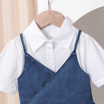 Ženski dvodijelni denim outfit set, školskog stila, pamuk 90–95%, meka obrada, ljeto
