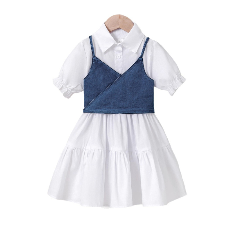 Ženski dvodijelni denim outfit set, školskog stila, pamuk 90–95%, meka obrada, ljeto