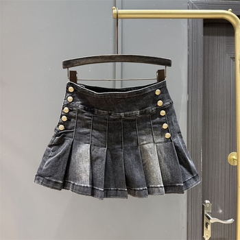 Djevojčica plisirana suknja u stilu Korejske princeze, A-linija, džínsovina/pamučna, 95% pamuk