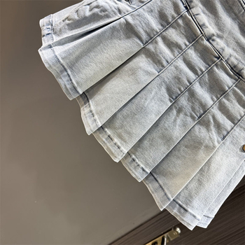 Djevojčica plisirana suknja u stilu Korejske princeze, A-linija, džínsovina/pamučna, 95% pamuk