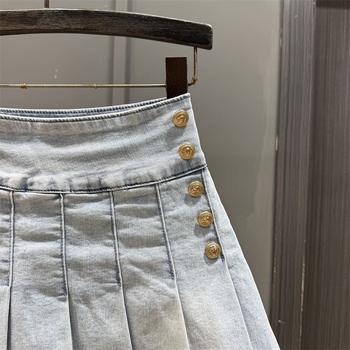 Djevojčica plisirana suknja u stilu Korejske princeze, A-linija, džínsovina/pamučna, 95% pamuk