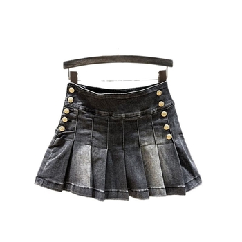 Djevojčica plisirana suknja u stilu Korejske princeze, A-linija, džínsovina/pamučna, 95% pamuk