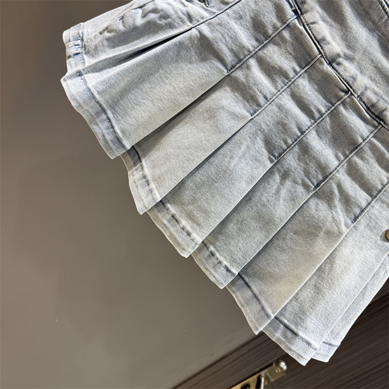 Djevojčica plisirana suknja u stilu Korejske princeze, A-linija, džínsovina/pamučna, 95% pamuk