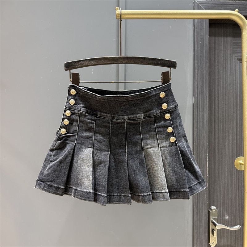 Djevojčica plisirana suknja u stilu Korejske princeze, A-linija, džínsovina/pamučna, 95% pamuk