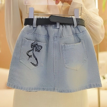 Djevojačka traper suknja s printom, A‑linija, cartoon uzorak, 67% pamuka, za uzrast 3–8 godina, ljeto 2025