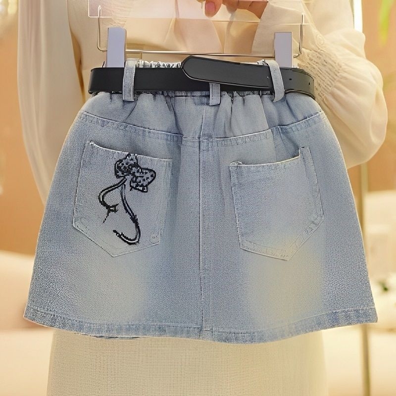 Djevojačka traper suknja s printom, A‑linija, cartoon uzorak, 67% pamuka, za uzrast 3–8 godina, ljeto 2025