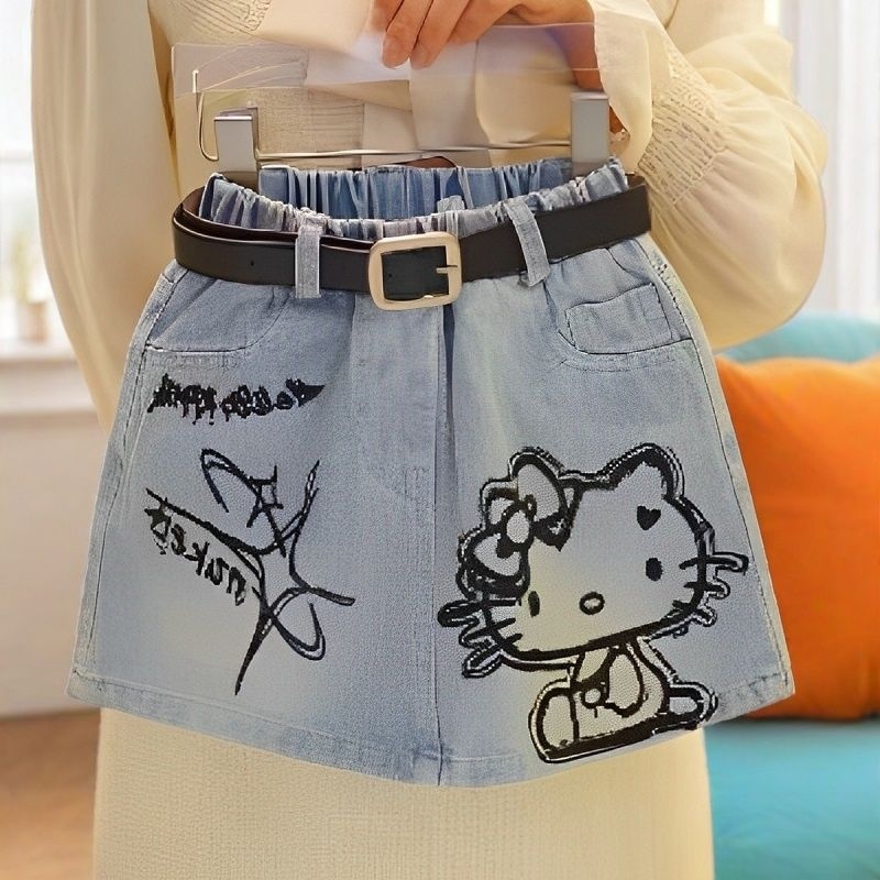 Djevojačka traper suknja s printom, A‑linija, cartoon uzorak, 67% pamuka, za uzrast 3–8 godina, ljeto 2025