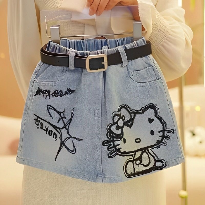 Djevojačka traper suknja s printom, A‑linija, cartoon uzorak, 67% pamuka, za uzrast 3–8 godina, ljeto 2025