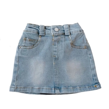 Dječja denim A-linijska suknja - denim tkanina, 90% pamuk; podstava 71–80% pamuk; za dob 3–8 godina; ljeto 2025