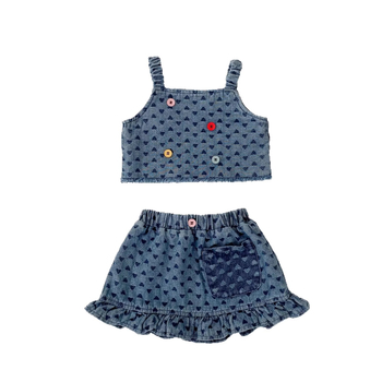 Lányoknak szóló denimszövetből készült mellény és szoknya szett – ujjatlan, nyári két részes szett, 90% pamut, koreai stílus
