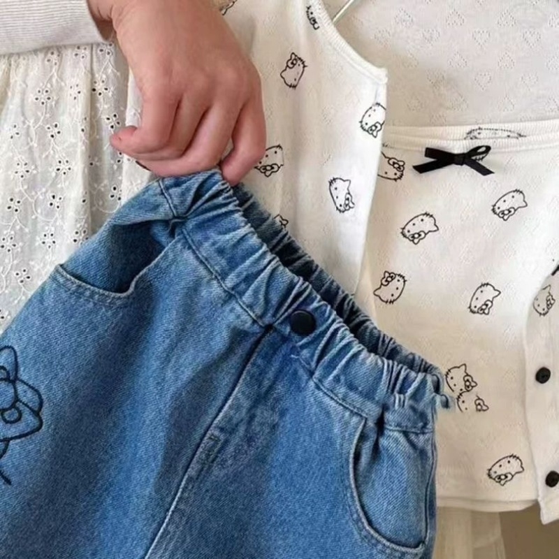 Koreai stílusú denim miniszoknya lányoknak, cartoon mintával, nyár 2025, 3–8 éveseknek (100–140 cm), anyagösszetétel 50%