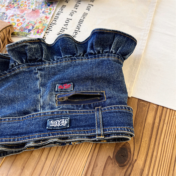 Lányoknak japán stílusú A-vonalú denim szoknya betűmintával, 55% pamut, puha felületkezelés, 3–8 éveseknek, nyár 2024