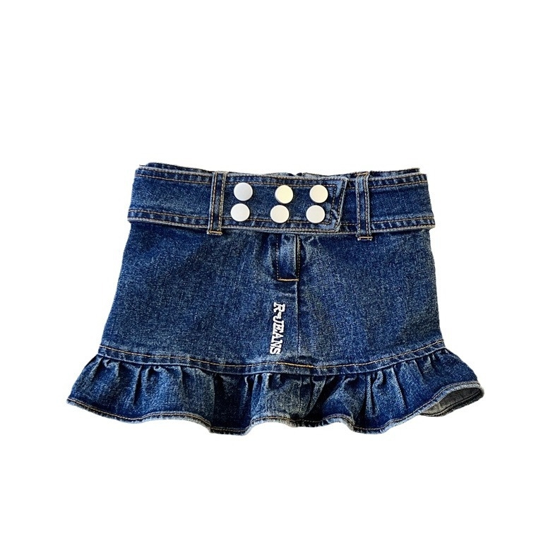 Lányoknak japán stílusú A-vonalú denim szoknya betűmintával, 55% pamut, puha felületkezelés, 3–8 éveseknek, nyár 2024