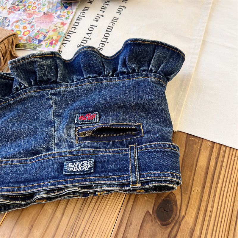 Lányoknak japán stílusú A-vonalú denim szoknya betűmintával, 55% pamut, puha felületkezelés, 3–8 éveseknek, nyár 2024